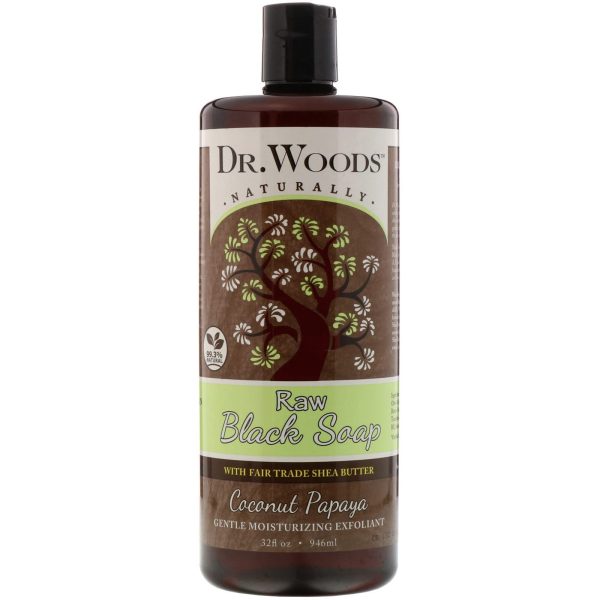 DR. WOODS - Liquid Raw Black Soap with Fair Trade Shea Butter Coconut Papaya - 32 fl oz (946 ml) Online Hot Sale